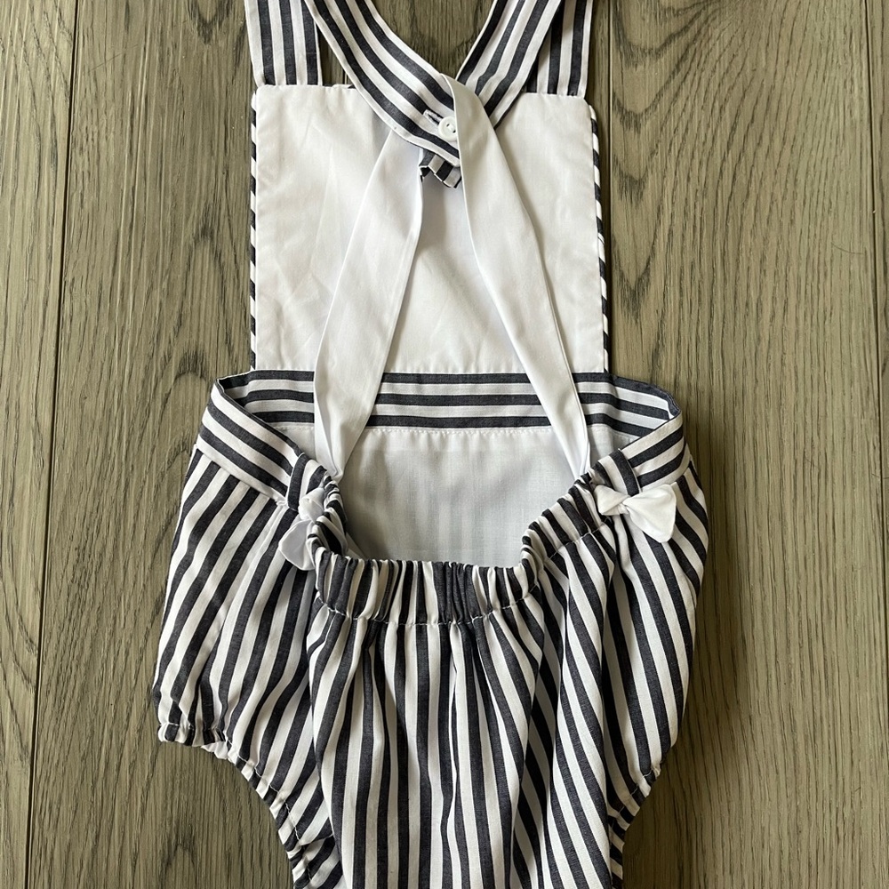 Striped Black and White Baby Romper - Picture 2 of 2